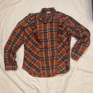 Vintage Women's Land N Sea Ruffle Front Plaid Blouse, S
